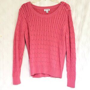 Vintage St. Johns Bay Sweater Scoop Neck Cable knit Salmon Pink Cotton Size L